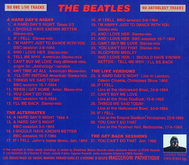 The Alternate A Hard Day's Night - CD back